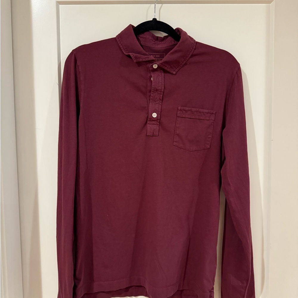 Billy Reid Burgundy Pensacola Long Sleeve Polo
